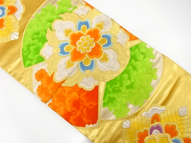 JAPANESE KIMONO / ANTIQUE FUKURO OBI / SILK / WOVEN FLOWER CREST